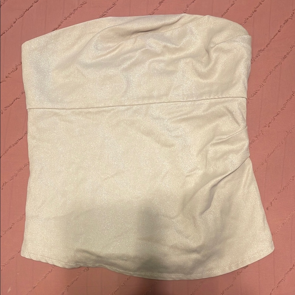 Zara Shimmering Cream Strapless Top